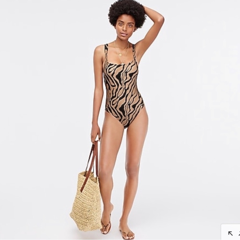 J. Crew Wide Strap Zebra Print One Piece Bathing Suit